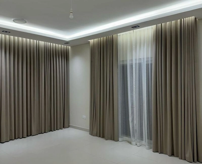 Beige linen curtains sheer inner layer