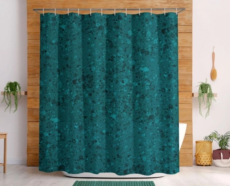 Teal textured pattern shower curtain bathtub