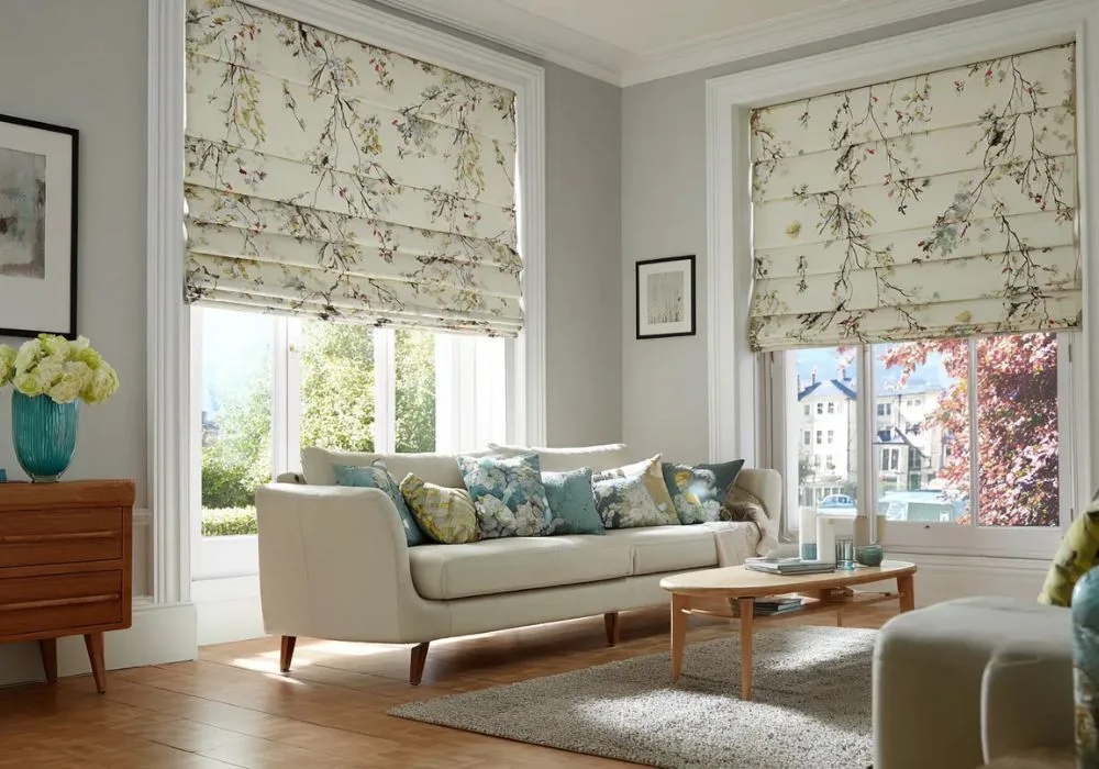 Floral printed roman blinds living room
