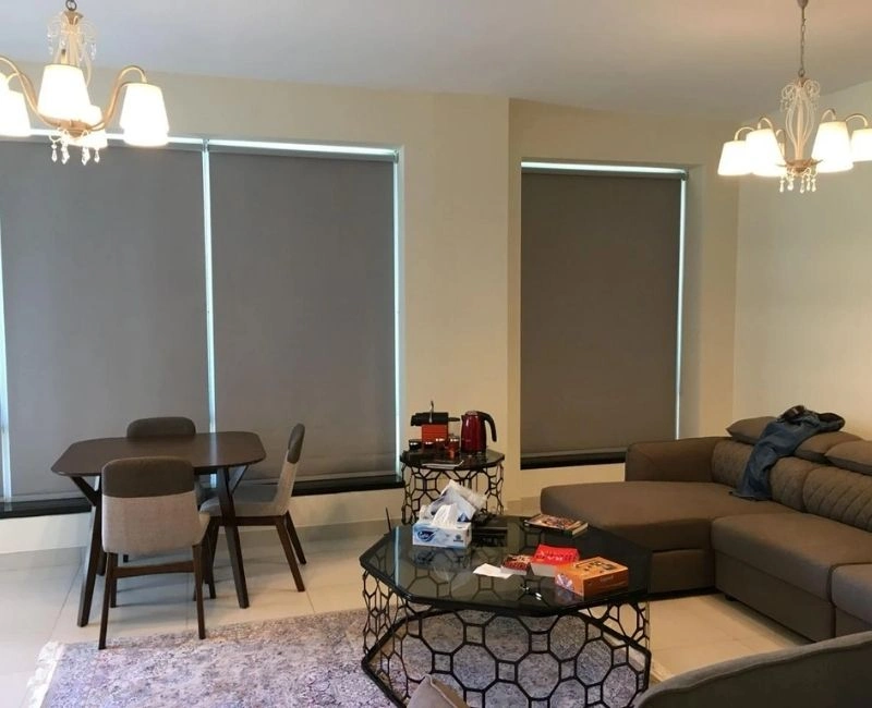 Grey dining room window blackout blinds