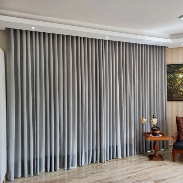 Minimalist grey floor to ceiling curtains Dubai