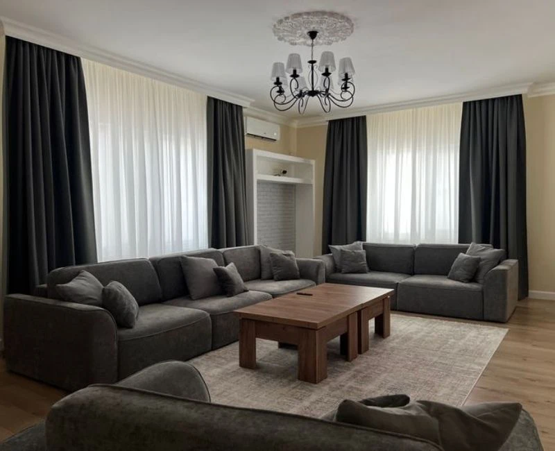 Dark grey living room curtains white sheers