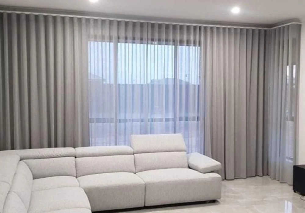 Elegant grey sheer curtains modern fabric sofa
