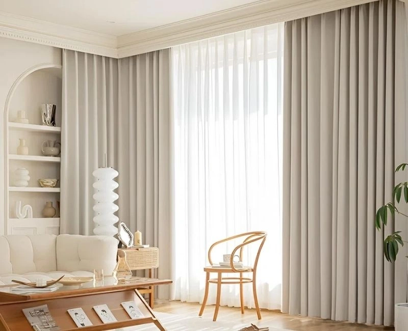 Stylish ivory soundproof curtains living room