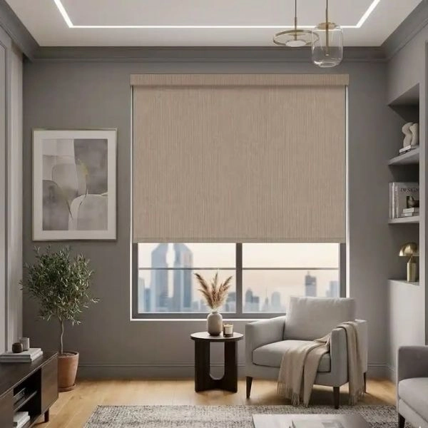 Light brown textured window blackout blinds