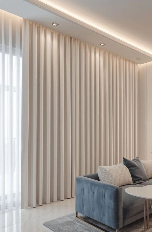 Luxury living room neutral curtains Dubai