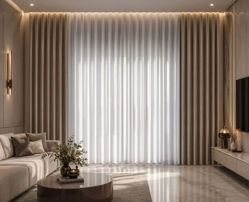Luxury living room wave curtains Dubai