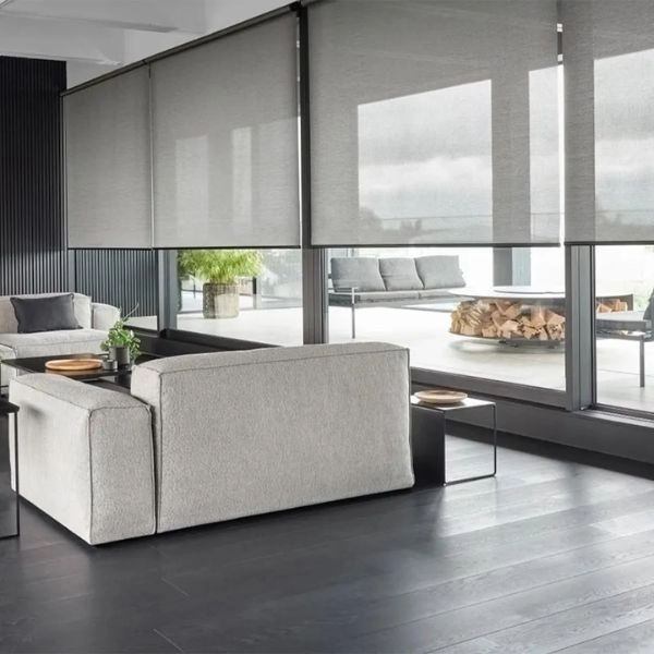 Light grey modern lounge roller blinds