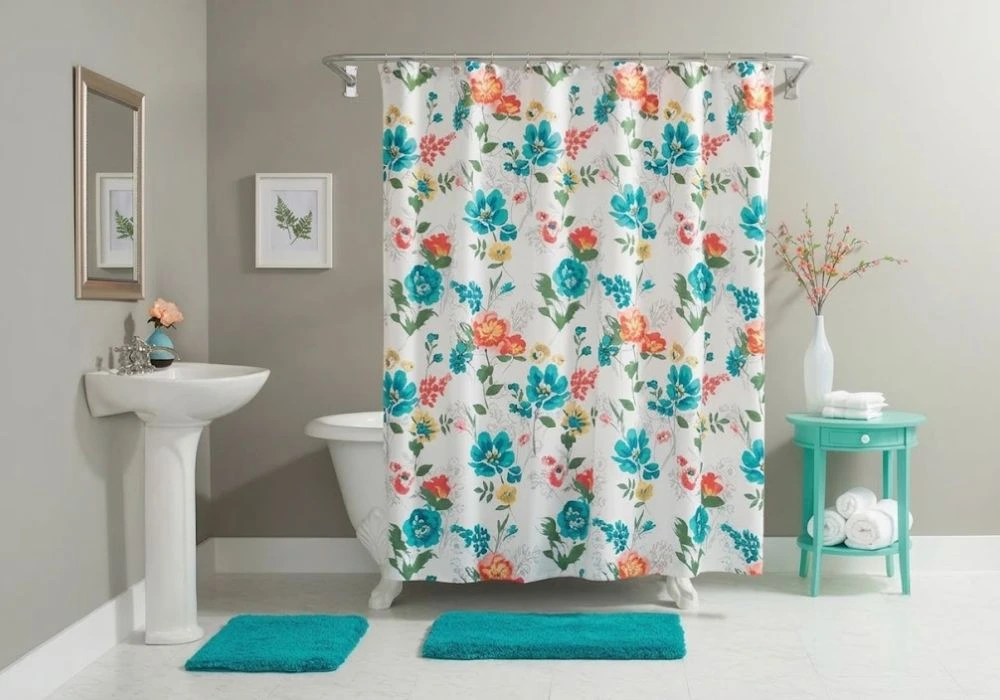 Colorful floral pattern white shower curtain