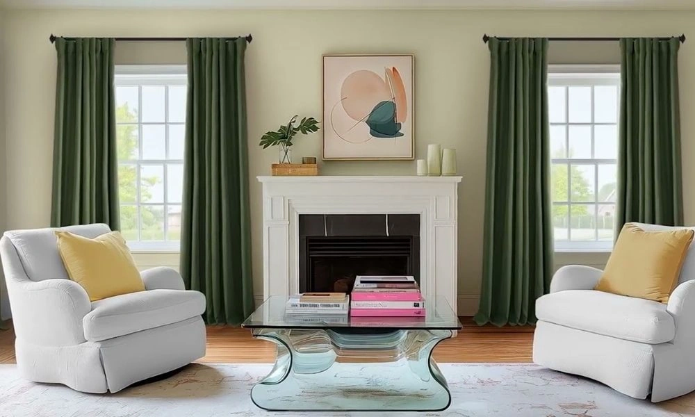 Olive green linen curtains living room