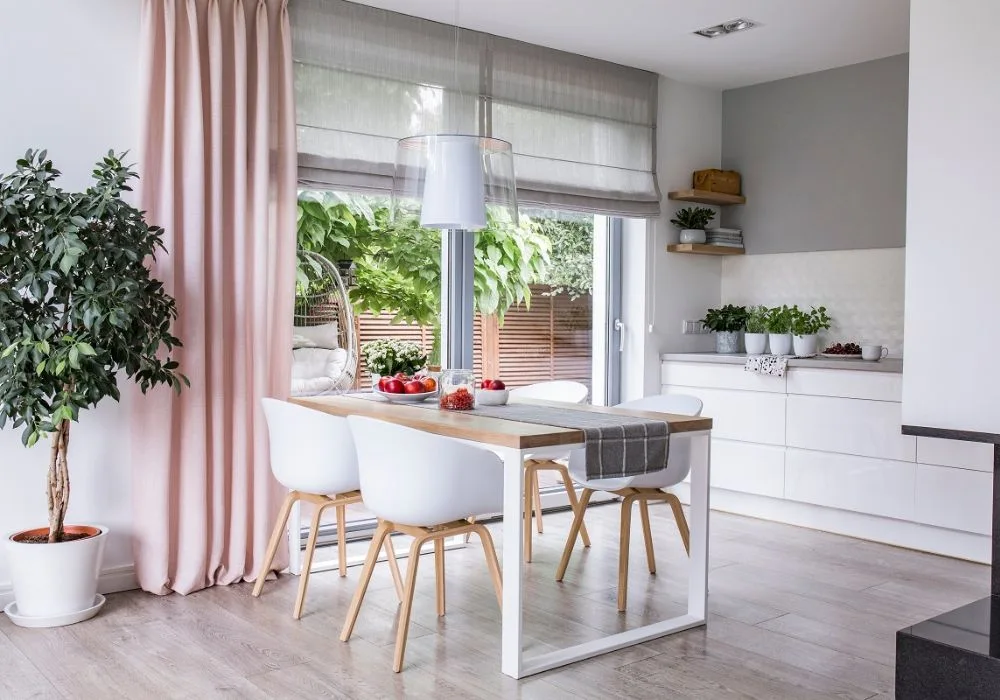 Soft blush pink floor length curtains