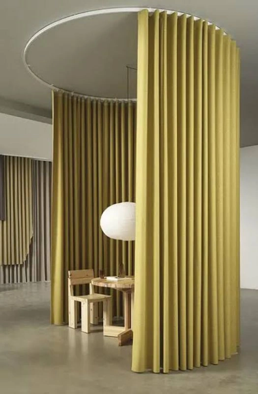 Mustard yellow soundproof curtains curved installation
