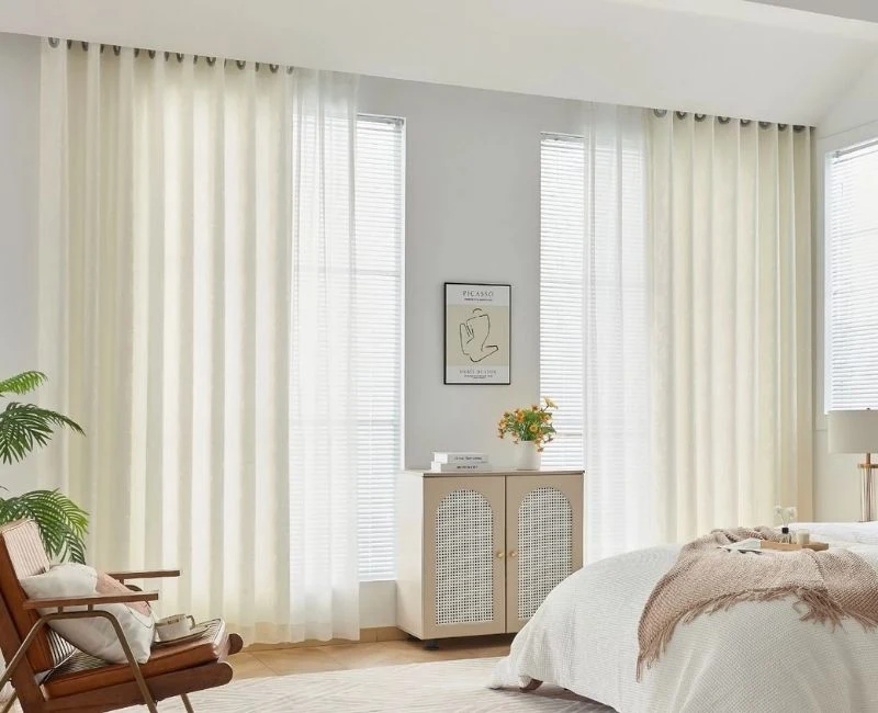 Luxury off white sheer curtains cozy bedroom