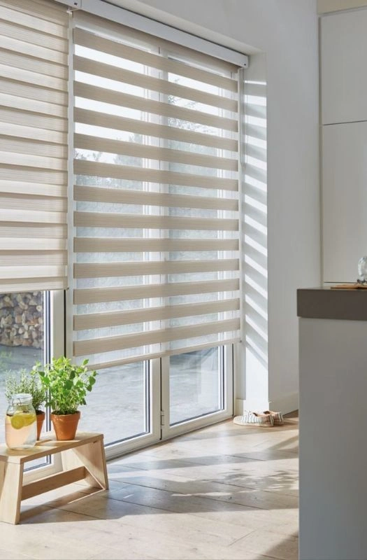 Off white zebra blinds kitchen door