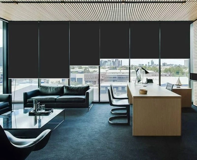 Blackout dark grey office roller blinds