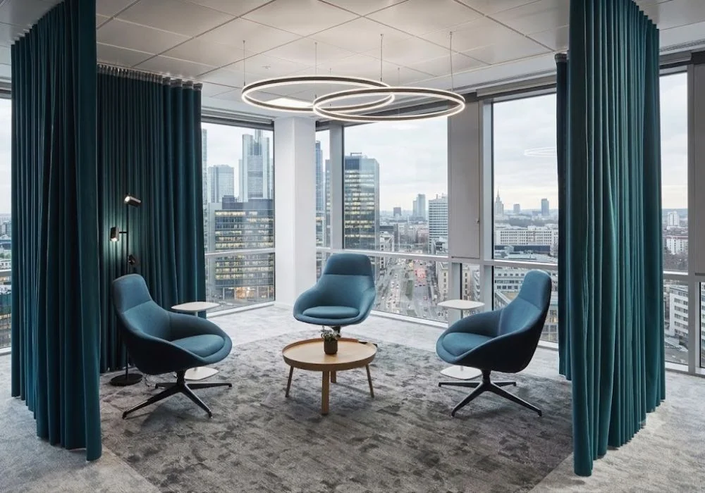 Blue office soundproof curtains partition Dubai