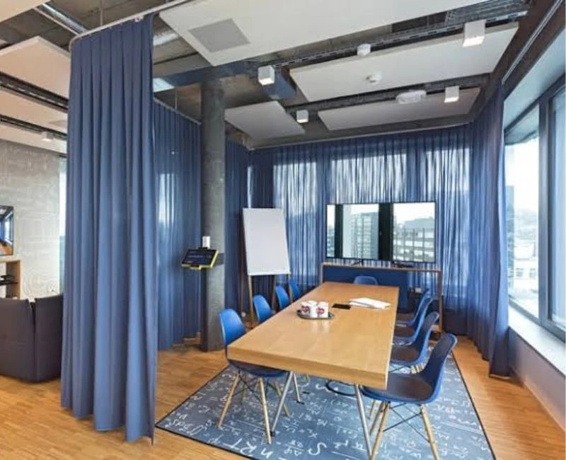 Blue office soundproof curtains partition Dubai