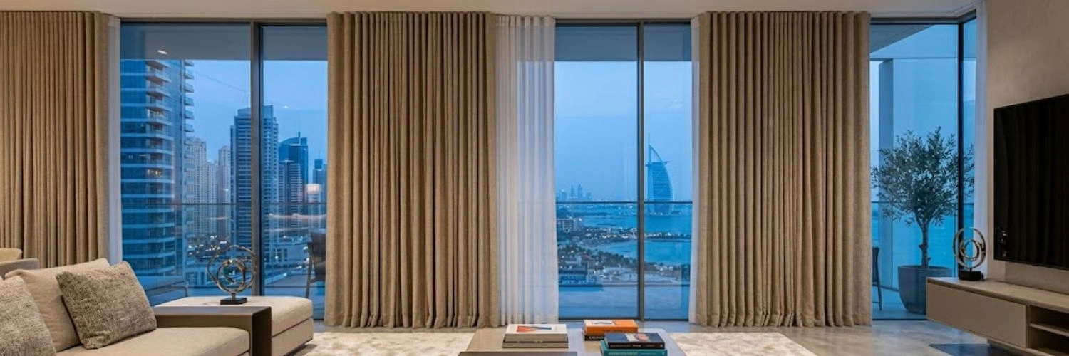 Luxury penthouse floor to ceiling curtains