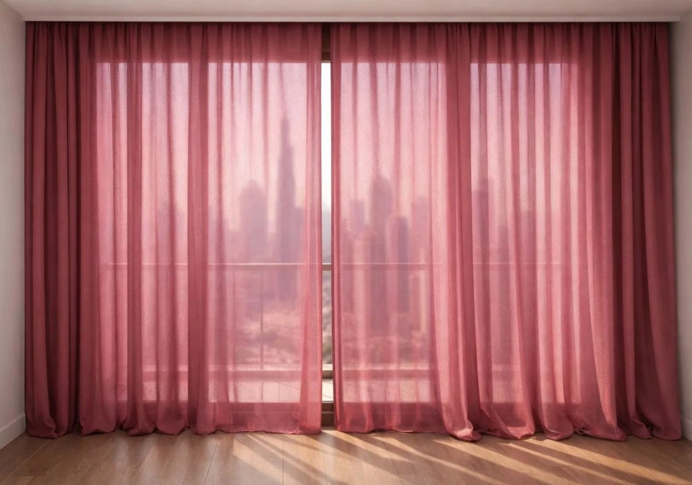 Sheer dusty pink linen curtains window