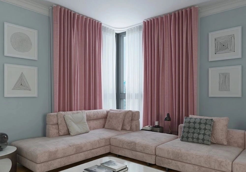 Soft blush pink linen corner curtains