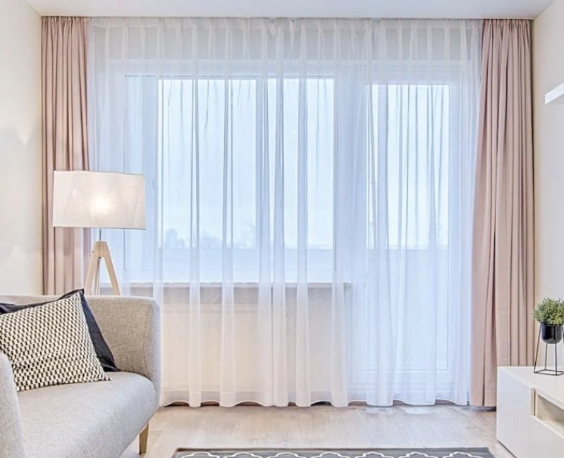 Soft pink sheer curtains large bedroom window