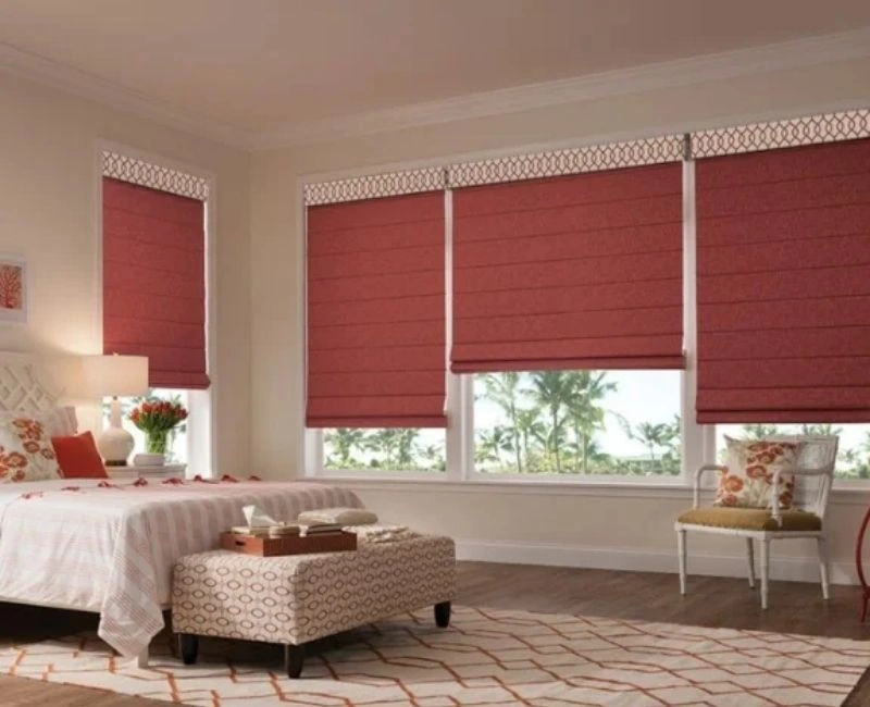 Terracotta red roman blinds luxury bedroom