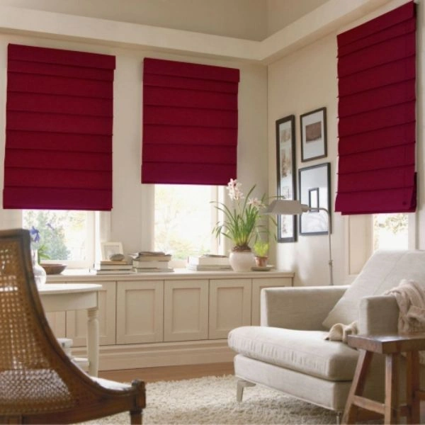 Deep maroon red fabric roman blinds