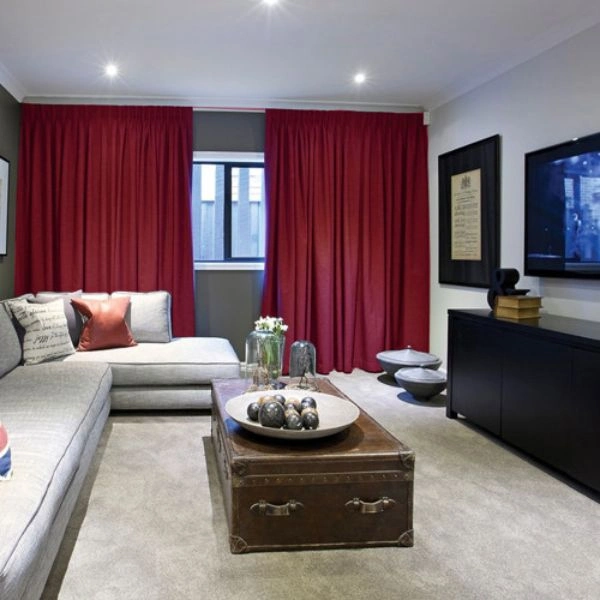 Vibrant red soundproof curtains living room