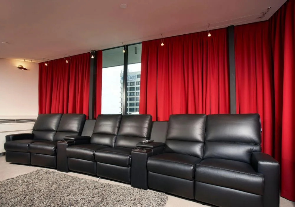 Vibrant red soundproof curtains home cinema