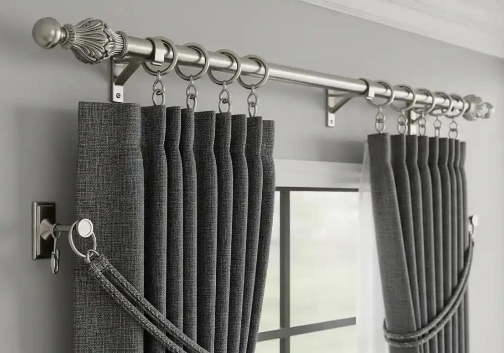 Ornate silver curtain accessories holdback hooks