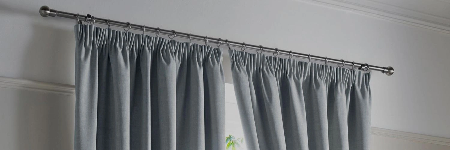 Long silver metal track curtain accessories