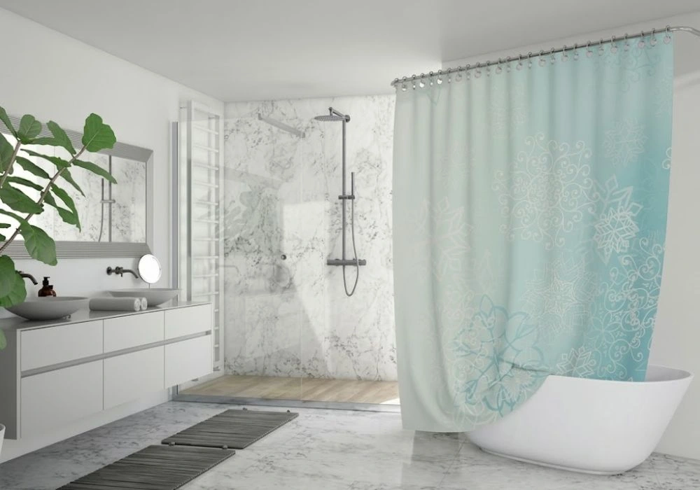 Light blue mandala printed shower curtain
