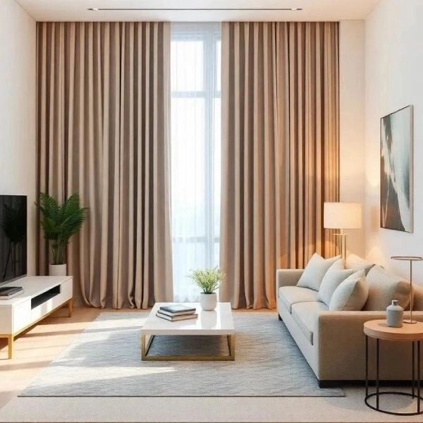 Elegant tan brown linen curtains lounge