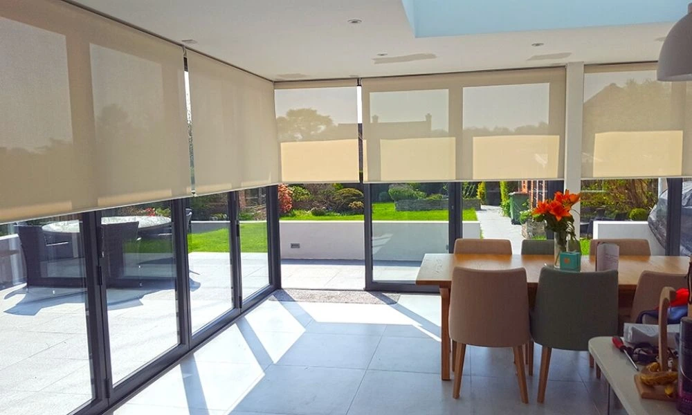 Translucent sun filter beige roller blinds