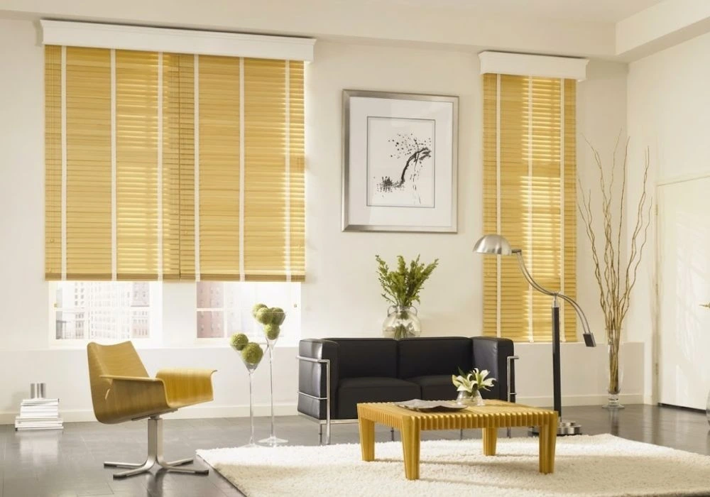 Light yellow venetian wooden bamboo blinds