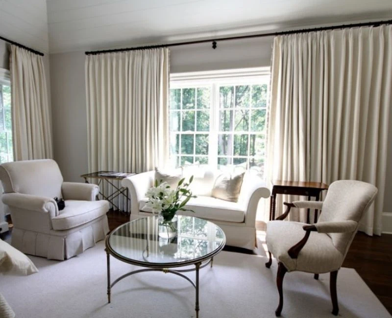 Classic white living room curtains cozy space