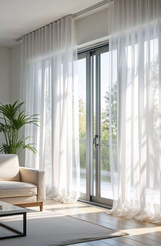 White sheer curtains sliding glass patio door