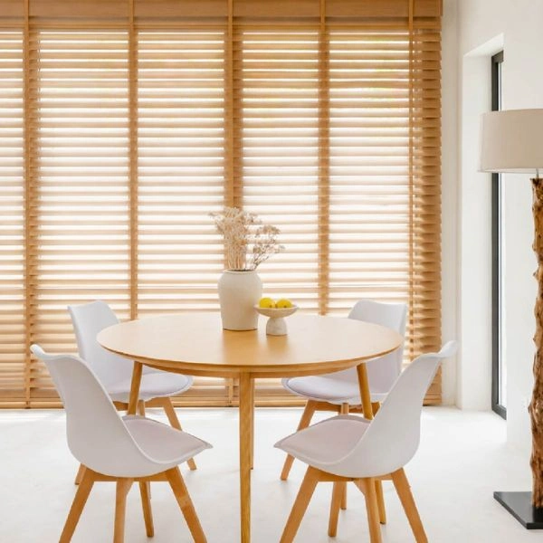 Natural wooden blinds dining table set