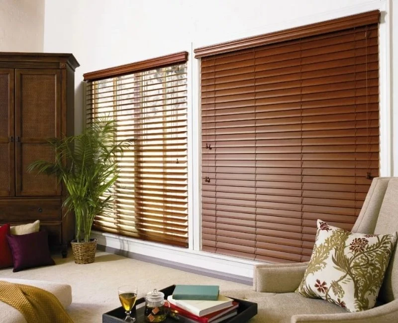 Rich mahogany wooden blinds indoor space