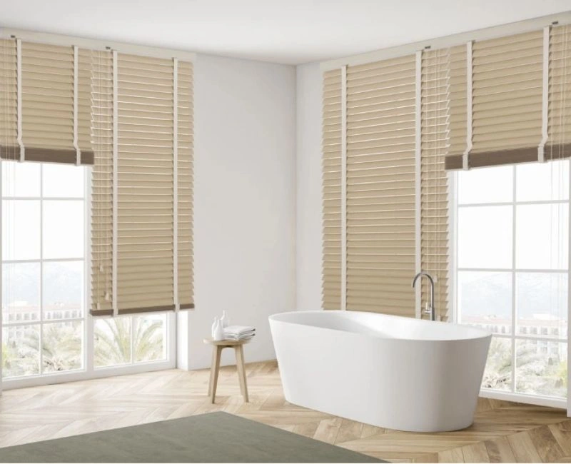 Bathroom venetian style wooden bamboo blinds