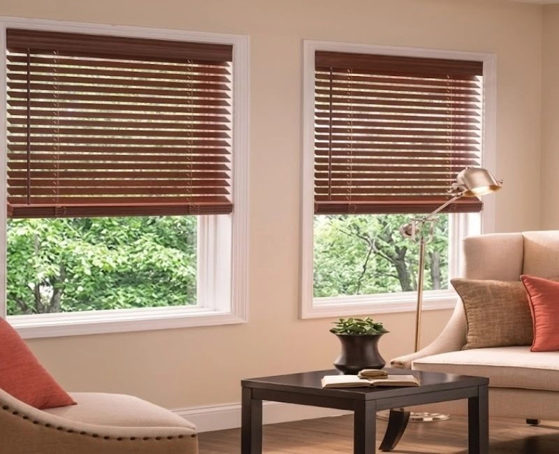 Classic wooden blinds warm living space