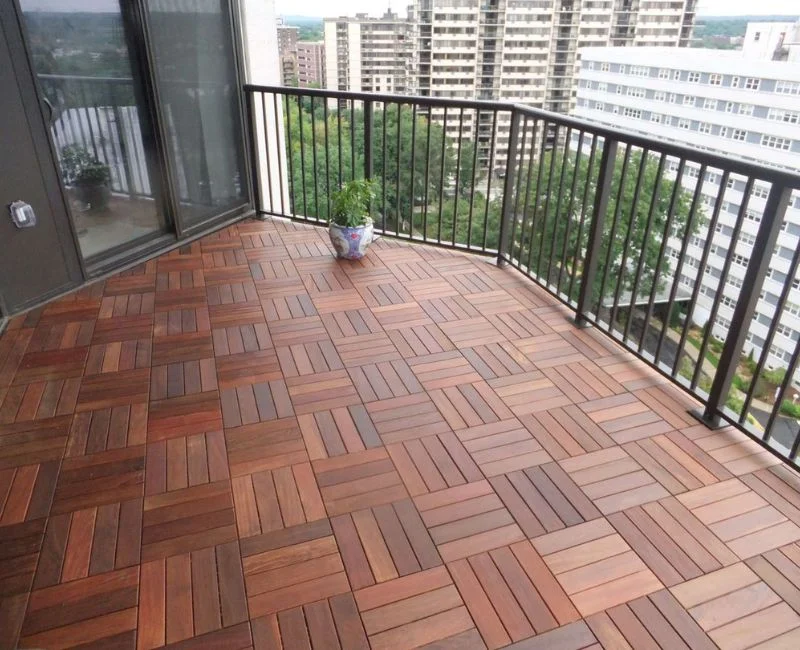 High rise balcony with teak wood deck tiles