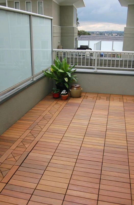 Open balcony terrace with teak deck tiles