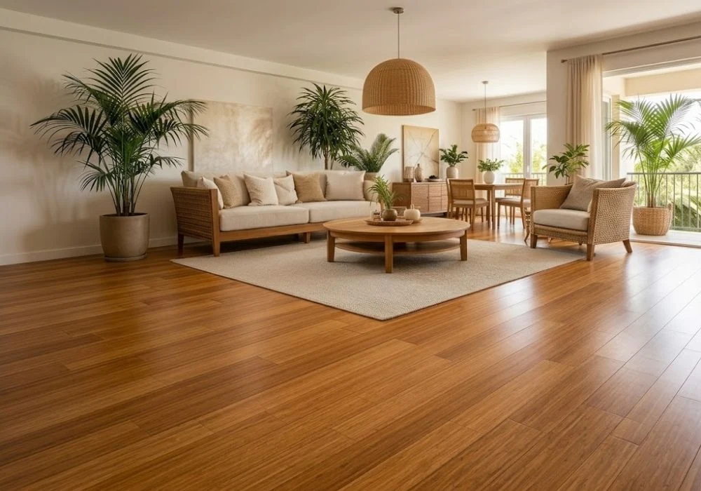Smooth bamboo wood flooring living room