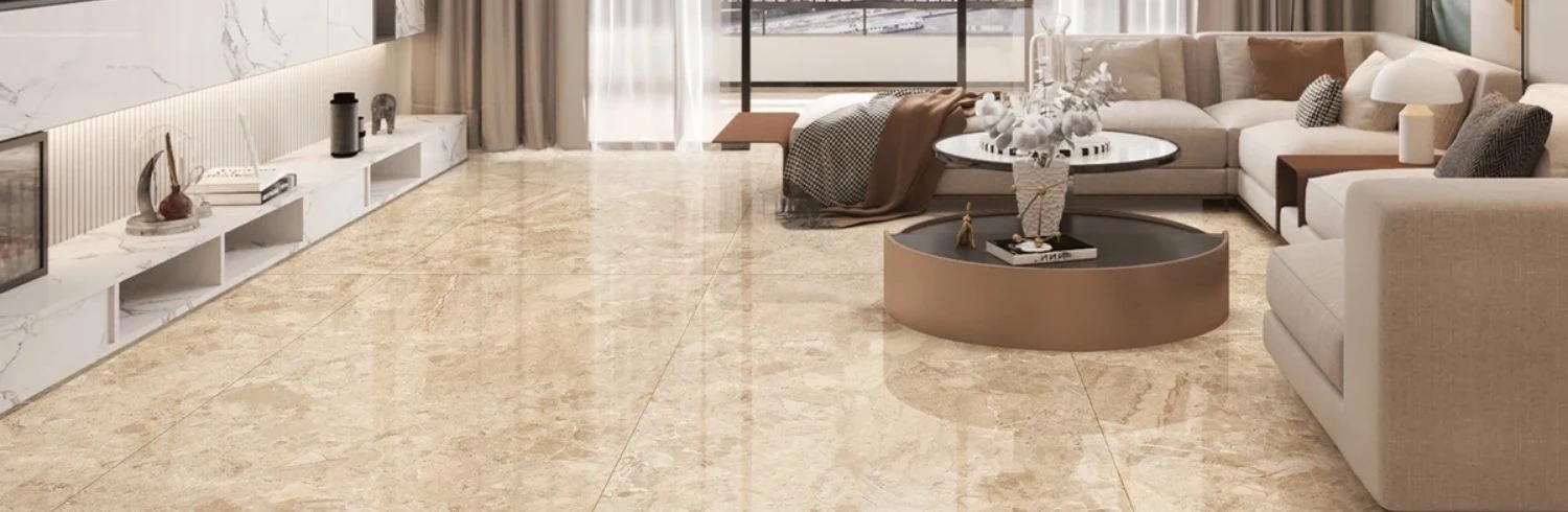 Beige marble finish ceramic tiles for lounge