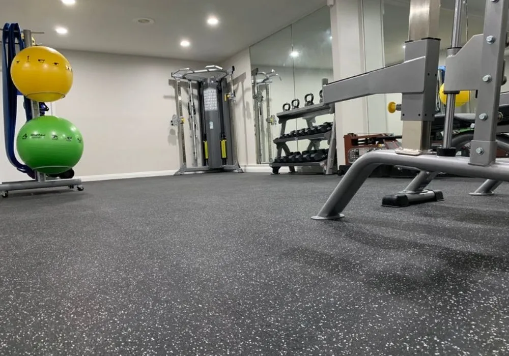 Black rubber floor tiles for home gym