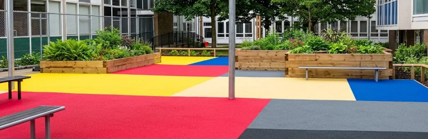 Block pattern red yellow blue EPDM floor