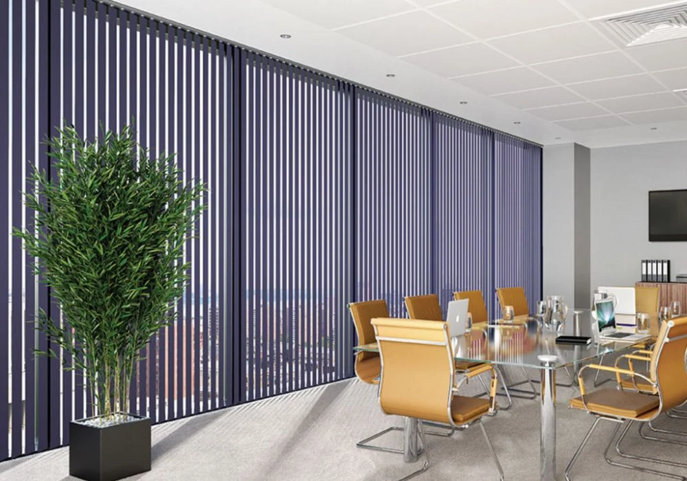 Blue vertical blinds modern conference room