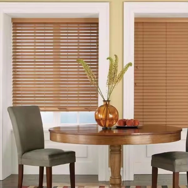 Light cedar wooden blinds dining area