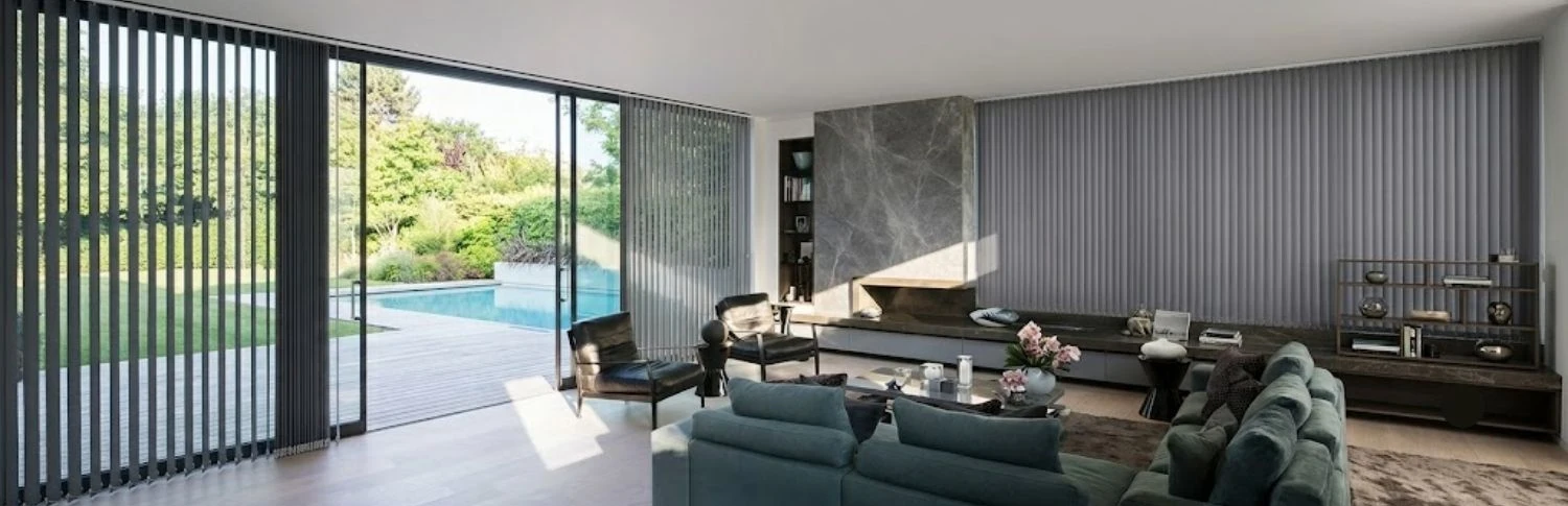 Charcoal grey vertical blinds luxury villa